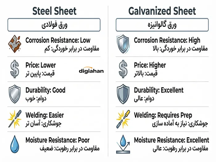 تفاوت ورق فولادی و ورق گالوانیزه