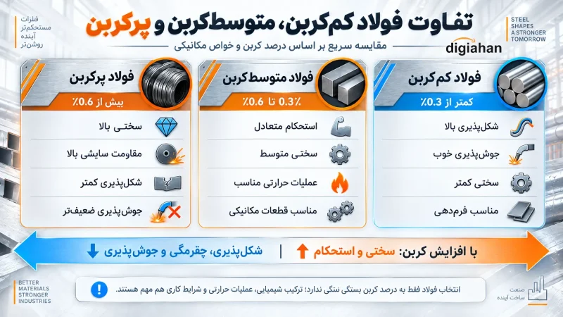 تفاوت فولاد کم کربن، متوسط کربن و پرکربن